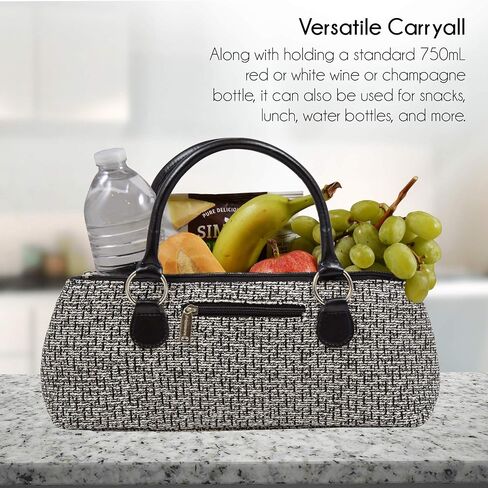 Wine Clutch Bag (Thermal Insulated) Trendy Women’s Carry Tote | Holds Red & White 750mL Bottles | Trendy Fashion | Incl. Portable Waiter-Style Corkscrew (Black Tweed) in Saudi Arabia