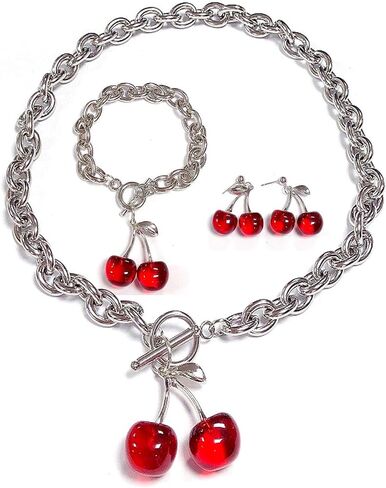 Punk Sweet Cherry Pendant Stainless Steel Necklace Ot Buckle Gothic Street Harajuku Adjustable Link Chain Lovely Choker Collar Jewelry for Women Men in Saudi Arabia