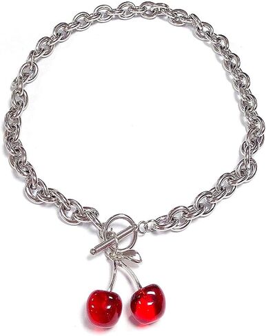 Punk Sweet Cherry Pendant Stainless Steel Necklace Ot Buckle Gothic Street Harajuku Adjustable Link Chain Lovely Choker Collar Jewelry for Women Men in Saudi Arabia