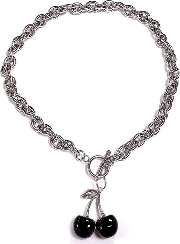 Punk Sweet Cherry Pendant Stainless Steel Necklace Ot Buckle Gothic Street Harajuku Adjustable Link Chain Lovely Choker Collar Jewelry for Women Men in Saudi Arabia