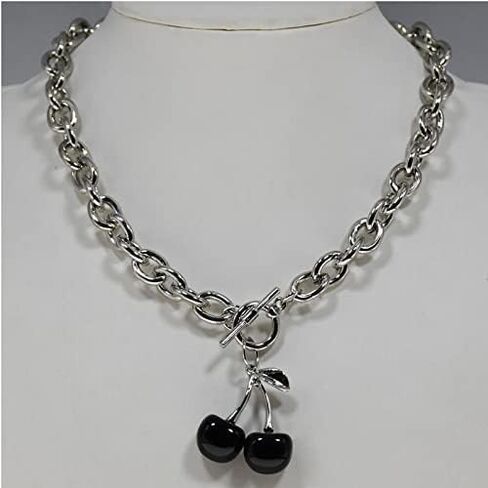 Punk Sweet Cherry Pendant Stainless Steel Necklace Ot Buckle Gothic Street Harajuku Adjustable Link Chain Lovely Choker Collar Jewelry for Women Men in Saudi Arabia