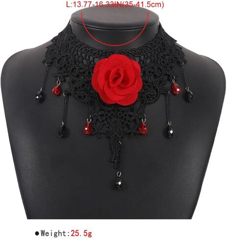 Kenfery Gothic Black Lace Choker Necklace Sexy Rose Flower Necklace Dainty Crystal Chram Pendant Collar Necklace Chic Prom Party Ball Nacklace for Women and Girls (Black) in Kuwait