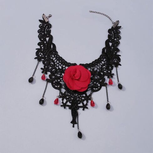 Kenfery Gothic Black Lace Choker Necklace Sexy Rose Flower Necklace Dainty Crystal Chram Pendant Collar Necklace Chic Prom Party Ball Nacklace for Women and Girls (Black) in Kuwait