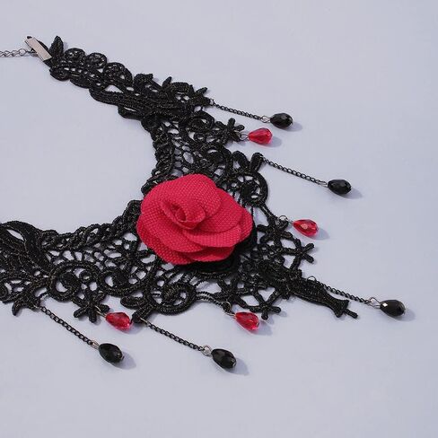 Kenfery Gothic Black Lace Choker Necklace Sexy Rose Flower Necklace Dainty Crystal Chram Pendant Collar Necklace Chic Prom Party Ball Nacklace for Women and Girls (Black) in Kuwait
