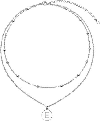 FLYOW S925 Sterling Silver Disc/Heart Initial Layered Choker Necklace Short Dainty Adjustable Lariat Necklaces for Women Girls in Kuwait