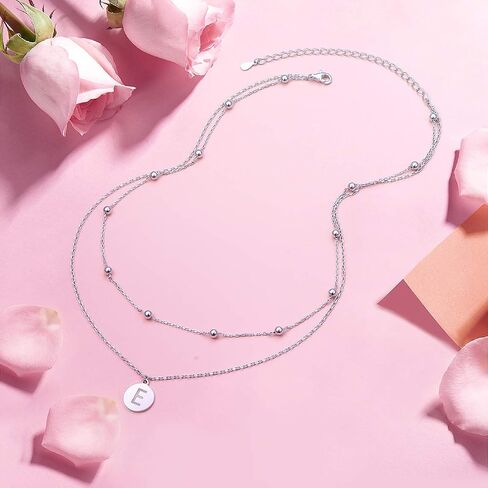 FLYOW S925 Sterling Silver Disc/Heart Initial Layered Choker Necklace Short Dainty Adjustable Lariat Necklaces for Women Girls in Kuwait