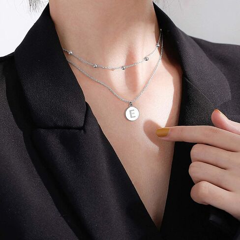 FLYOW S925 Sterling Silver Disc/Heart Initial Layered Choker Necklace Short Dainty Adjustable Lariat Necklaces for Women Girls in Kuwait