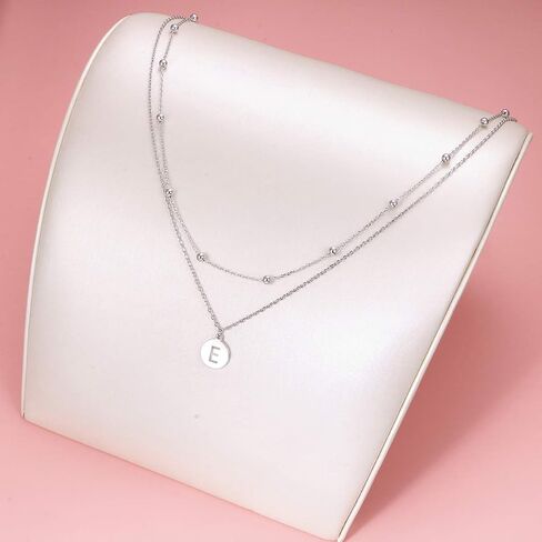 FLYOW S925 Sterling Silver Disc/Heart Initial Layered Choker Necklace Short Dainty Adjustable Lariat Necklaces for Women Girls in Kuwait