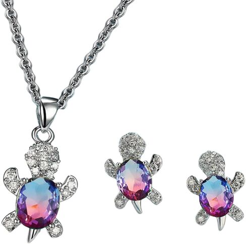 Turtle 925 Sliver Necklaces/Earrings Crystal Necklaces for Woman Girls,Chain Choker Necklace Sea Turtle Necklaces/Earrings for Teens Girls Surprise in Saudi Arabia