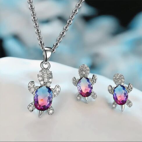 Turtle 925 Sliver Necklaces/Earrings Crystal Necklaces for Woman Girls,Chain Choker Necklace Sea Turtle Necklaces/Earrings for Teens Girls Surprise in Saudi Arabia