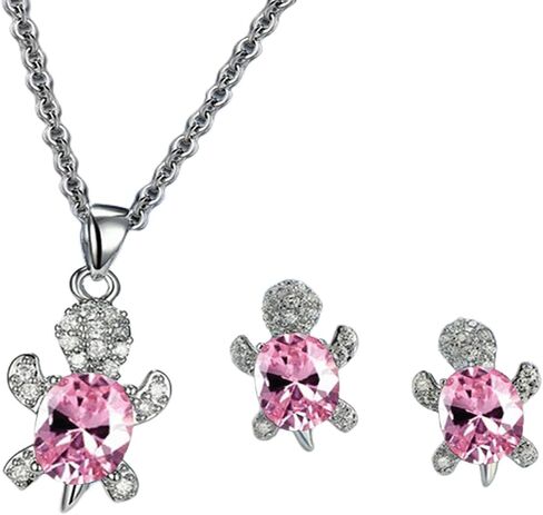 Turtle 925 Sliver Necklaces/Earrings Crystal Necklaces for Woman Girls,Chain Choker Necklace Sea Turtle Necklaces/Earrings for Teens Girls Surprise in Saudi Arabia