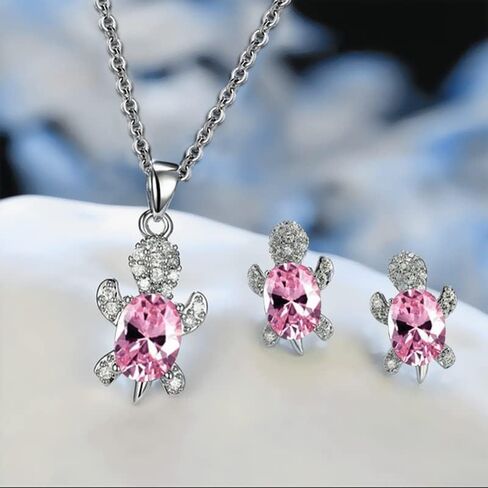 Turtle 925 Sliver Necklaces/Earrings Crystal Necklaces for Woman Girls,Chain Choker Necklace Sea Turtle Necklaces/Earrings for Teens Girls Surprise in Saudi Arabia
