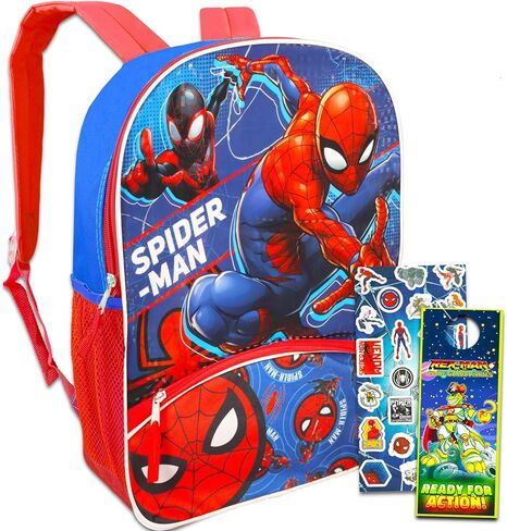 حقيبة ظهر مارفل سبايدرمان للأطفال - حزمة مع حقيبة ظهر سبايدرمان مقاس 40.64 سم بالإضافة إلى ملصقات سبايدر مان للأولاد والبنات (لوازم مدرسية سبايدرمان) in Kuwait