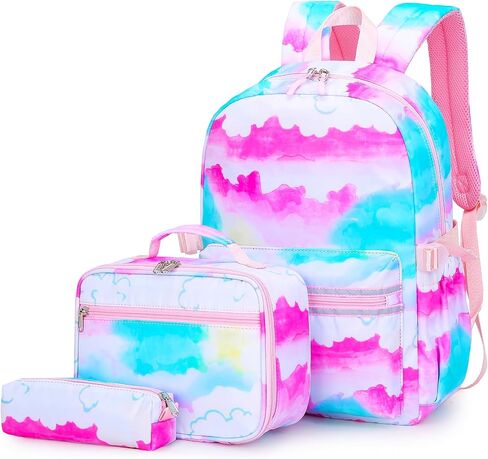Dorlubel Girls Princess Backpack Elementary School, Heart Shape Print Backpack Cute Kids Kindergarten Preschool Bookbag With Lunch Bag and Pencil Case (Purple Heart Shape) in Saudi Arabia