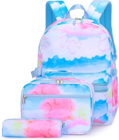 Dorlubel Girls Princess Backpack Elementary School, Heart Shape Print Backpack Cute Kids Kindergarten Preschool Bookbag With Lunch Bag and Pencil Case (Purple Heart Shape) in Saudi Arabia