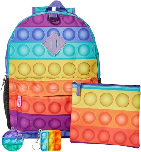RALME Printed Fidget Popper Backpack Set for Kids with Pop It Keychain Bubble Poppers and Pencil Case in Kuwait