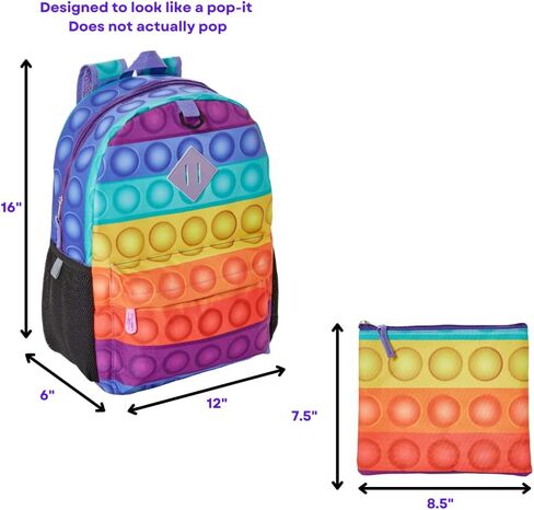 RALME Printed Fidget Popper Backpack Set for Kids with Pop It Keychain Bubble Poppers and Pencil Case in Kuwait