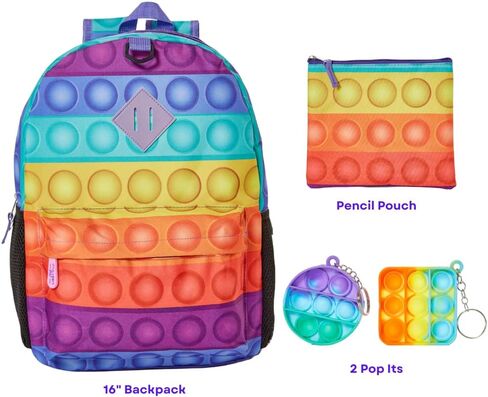 RALME Printed Fidget Popper Backpack Set for Kids with Pop It Keychain Bubble Poppers and Pencil Case in Kuwait