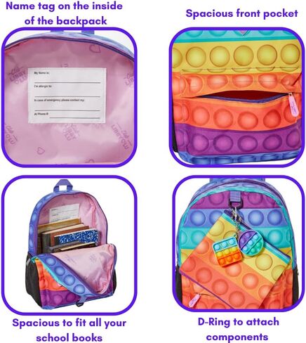 RALME Printed Fidget Popper Backpack Set for Kids with Pop It Keychain Bubble Poppers and Pencil Case in Kuwait