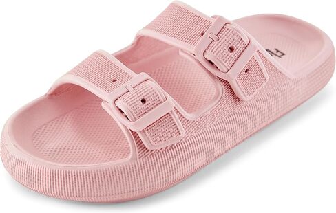 شرائح فلوبي كلاود للنساء، شرائح بإبزيم مزدوج قابلة للتعديل، صنادل دش للحمام غير قابلة للانزلاق للنساء، شرائح إسفينية مع نعال داخلية وخارجية مضادة للانزلاق. (540 وردي، 6) in Kuwait