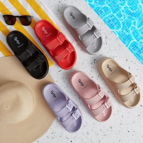 شرائح فلوبي كلاود للنساء، شرائح بإبزيم مزدوج قابلة للتعديل، صنادل دش للحمام غير قابلة للانزلاق للنساء، شرائح إسفينية مع نعال داخلية وخارجية مضادة للانزلاق. (540 وردي، 6) in Kuwait