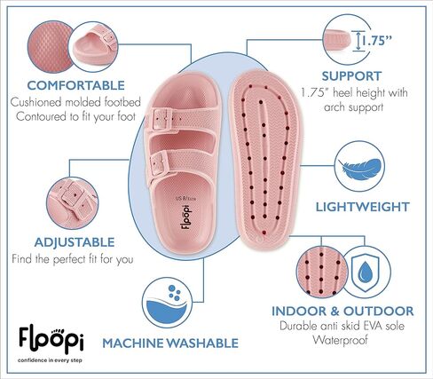 شرائح فلوبي كلاود للنساء، شرائح بإبزيم مزدوج قابلة للتعديل، صنادل دش للحمام غير قابلة للانزلاق للنساء، شرائح إسفينية مع نعال داخلية وخارجية مضادة للانزلاق. (540 وردي، 6) in Kuwait