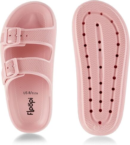 شرائح فلوبي كلاود للنساء، شرائح بإبزيم مزدوج قابلة للتعديل، صنادل دش للحمام غير قابلة للانزلاق للنساء، شرائح إسفينية مع نعال داخلية وخارجية مضادة للانزلاق. (540 وردي، 6) in Kuwait