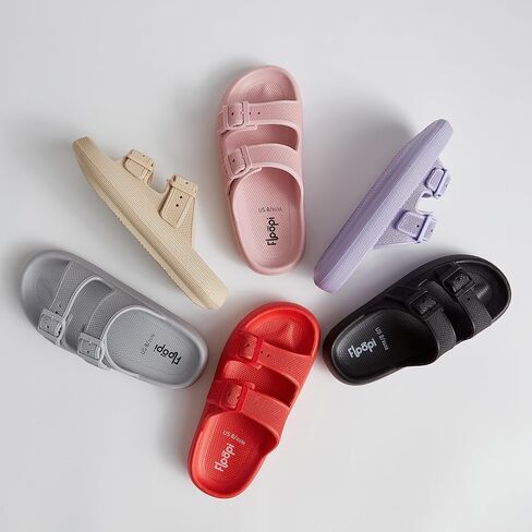 شرائح فلوبي كلاود للنساء، شرائح بإبزيم مزدوج قابلة للتعديل، صنادل دش للحمام غير قابلة للانزلاق للنساء، شرائح إسفينية مع نعال داخلية وخارجية مضادة للانزلاق. (540 وردي، 6) in Kuwait