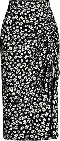 Verdusa Women's Floral Print Drawstring Ruched High Waist Split Thigh Long Skirt in Saudi Arabia