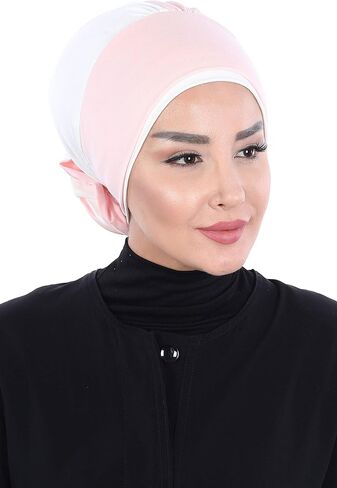 أغطية رأس عمامة فورية مربوطة مسبقًا من عائشة للنساء، وشاح حجاب قطن 95%، تفاصيل وردية بلونين in Saudi Arabia