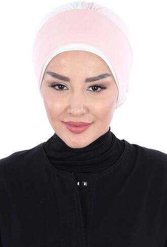 أغطية رأس عمامة فورية مربوطة مسبقًا من عائشة للنساء، وشاح حجاب قطن 95%، تفاصيل وردية بلونين in Saudi Arabia