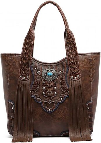 Western Handbag - Classic Concho Embossed Concealed Carry Shoulder Bag with Fringe in Kuwait