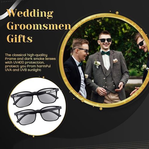 ليوموي مجموعة هدايا لرفقاء العريس مكونة من 12 قطعة بلون اسود ونظارات شمسية وجوارب قطنية مبتكرة لرفقاء العريس والرجال وحفلات توديع العزوبية، اسود وابيض، مقاس واحد, أبيض وأسود in Kuwait