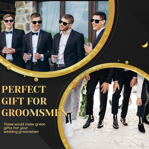 ليوموي مجموعة هدايا لرفقاء العريس مكونة من 12 قطعة بلون اسود ونظارات شمسية وجوارب قطنية مبتكرة لرفقاء العريس والرجال وحفلات توديع العزوبية، اسود وابيض، مقاس واحد, أبيض وأسود in Kuwait