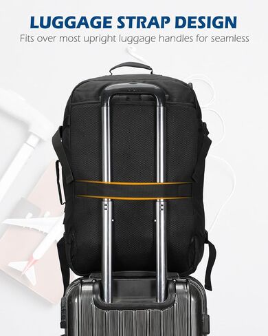 حقيبة ظهر Hynes Eagle Carry on 38L حقيبة ظهر كبيرة للسفر للنساء معتمدة من الطيران لعطلة نهاية الأسبوع حقيبة كمبيوتر محمول للرجال 15 بوصة أسود مع بني in Kuwait