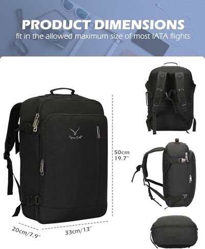 حقيبة ظهر Hynes Eagle Carry on 38L حقيبة ظهر كبيرة للسفر للنساء معتمدة من الطيران لعطلة نهاية الأسبوع حقيبة كمبيوتر محمول للرجال 15 بوصة أسود مع بني in Kuwait