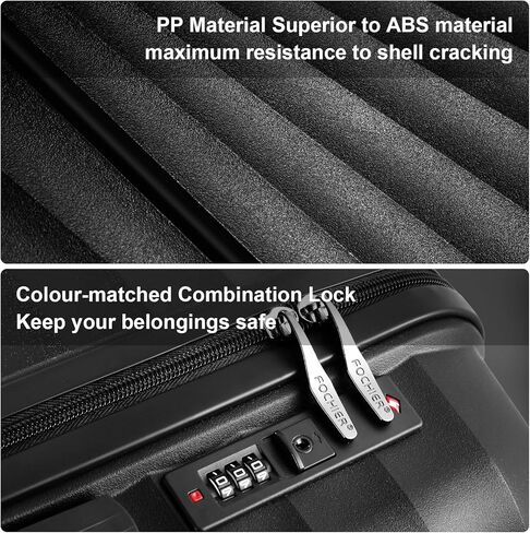 شنطة حمل بهيكل صلب للرجال والنساء من فوشير، شنطة بعجلات صلبة مقاس 22 × 14 × 9 معتمدة من شركات الطيران مع عجلات دوارة، اسود نقي in Kuwait