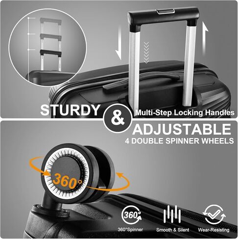 شنطة حمل بهيكل صلب للرجال والنساء من فوشير، شنطة بعجلات صلبة مقاس 22 × 14 × 9 معتمدة من شركات الطيران مع عجلات دوارة، اسود نقي in Kuwait