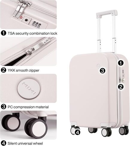 Carry on Luggage, Mixi Suitcase Spinner Wheels Luggage Hardshell Lightweight Rolling Suitcases PC with Cover & TSA Lock for Business Travel, Off White（Slight Pink）, 20in carry on in Kuwait
