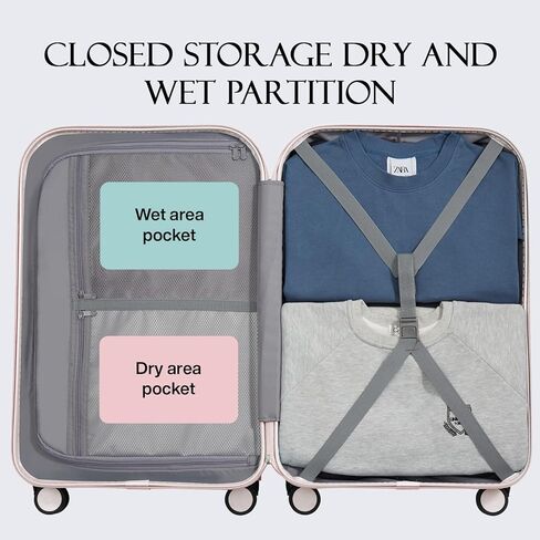 Carry on Luggage, Mixi Suitcase Spinner Wheels Luggage Hardshell Lightweight Rolling Suitcases PC with Cover & TSA Lock for Business Travel, Off White（Slight Pink）, 20in carry on in Kuwait