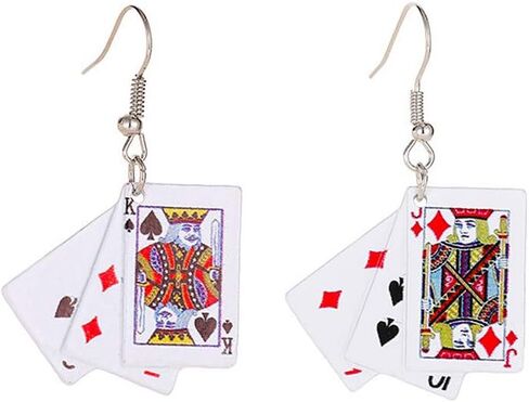 Personality Poker Dangle Earrings Metal Alloy Game cards Simulate Cool Funny Earrings for Women Girls in Kuwait