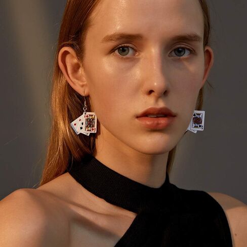 Personality Poker Dangle Earrings Metal Alloy Game cards Simulate Cool Funny Earrings for Women Girls in Kuwait