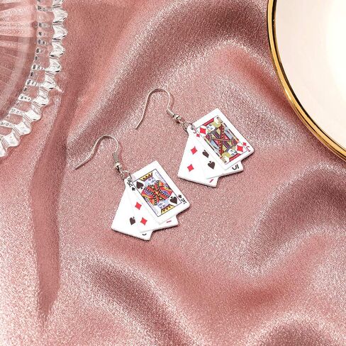 Personality Poker Dangle Earrings Metal Alloy Game cards Simulate Cool Funny Earrings for Women Girls in Kuwait