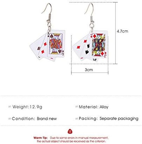 Personality Poker Dangle Earrings Metal Alloy Game cards Simulate Cool Funny Earrings for Women Girls in Kuwait