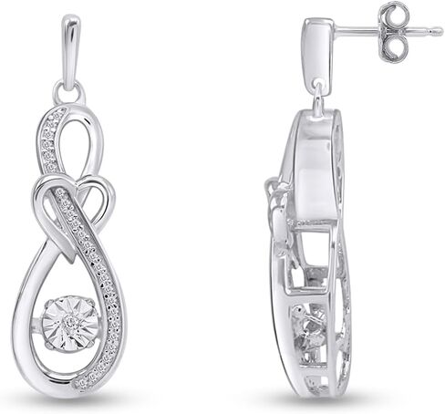 1/5 Cttw Dancing Natural Diamond Infinity Heart Drop Ear، أقراط فضية متدلية، 14K الذهب على الفضة الاسترليني هدية مجوهرات لها in Saudi Arabia