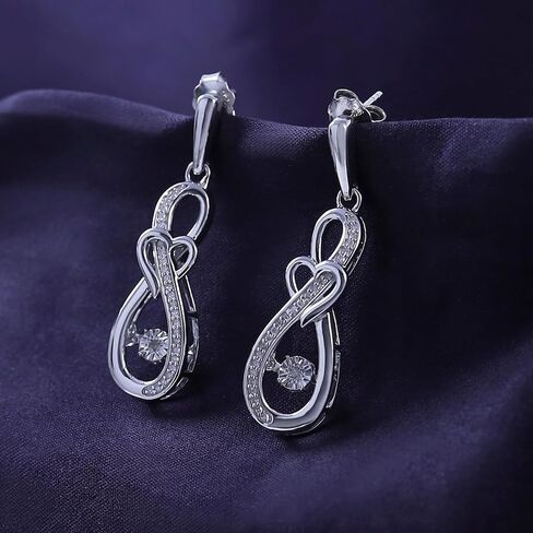 1/5 Cttw Dancing Natural Diamond Infinity Heart Drop Ear، أقراط فضية متدلية، 14K الذهب على الفضة الاسترليني هدية مجوهرات لها in Saudi Arabia