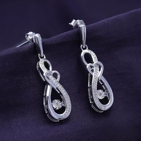 1/5 Cttw Dancing Natural Diamond Infinity Heart Drop Ear، أقراط فضية متدلية، 14K الذهب على الفضة الاسترليني هدية مجوهرات لها in Saudi Arabia