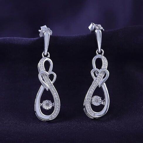 1/5 Cttw Dancing Natural Diamond Infinity Heart Drop Ear، أقراط فضية متدلية، 14K الذهب على الفضة الاسترليني هدية مجوهرات لها in Saudi Arabia