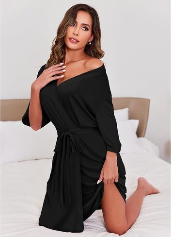 Ekouaer Robes for Women Short Knit Bathrobe Lightweight Soft Knit Sleepwear Casual Ladies Loungewear in Saudi Arabia