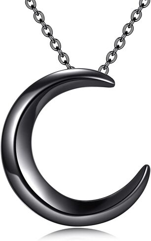 الأسود وأذن البحر الهلال القمر قلادة للنساء الرجال الفضة الاسترليني القوطية القمر قلادة قلادة القمر مجوهرات هدايا الحفلات in Kuwait